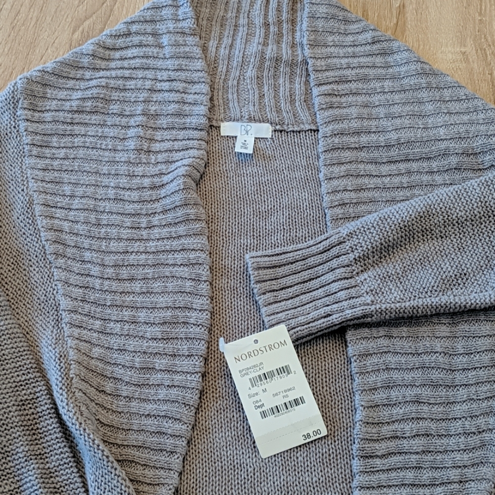 NWT BP Long Gray Open Knit Cardigan Sz M
